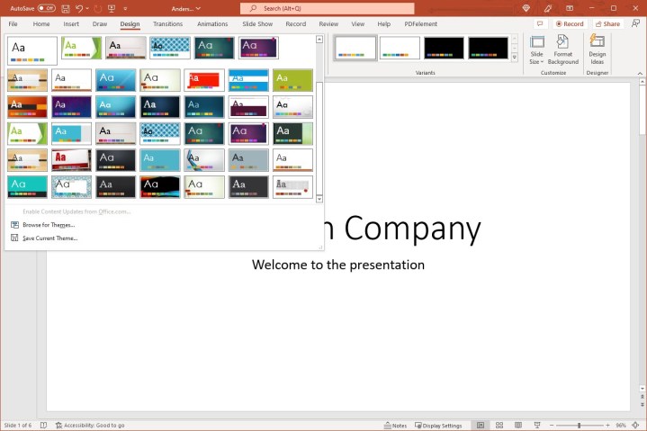 Theme collection in PowerPoint.