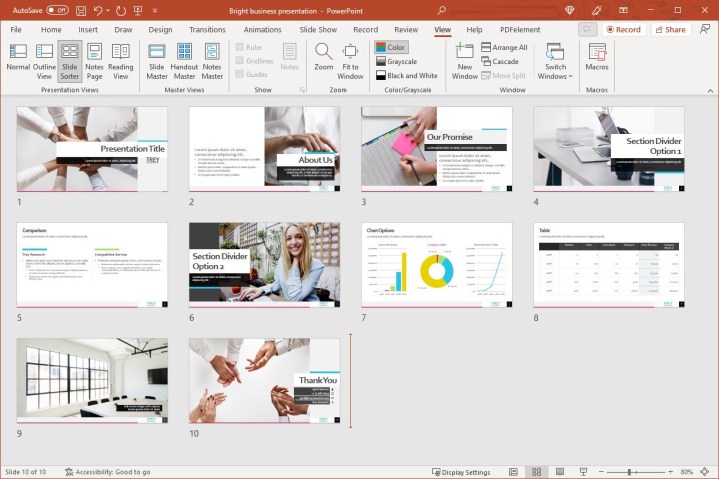 Slide sorter view in PowerPoint showing 10 slides.