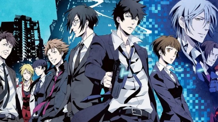The key art of the main cast of Psycho-Pass in Season 1.
