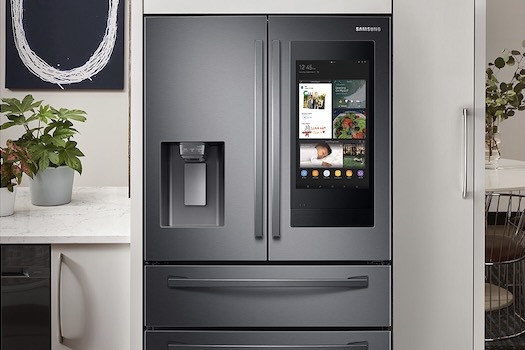 The Samsung FamilyHub 28 Cubic-Foot Fridge in a kitchen.