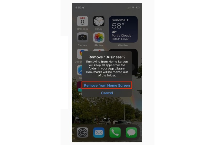 Remove Folder dialog on iOS.