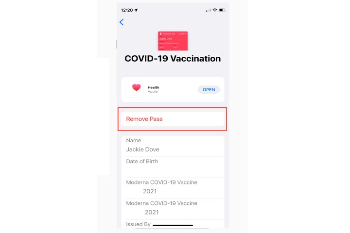 Remove vaccine record from iPhone.
