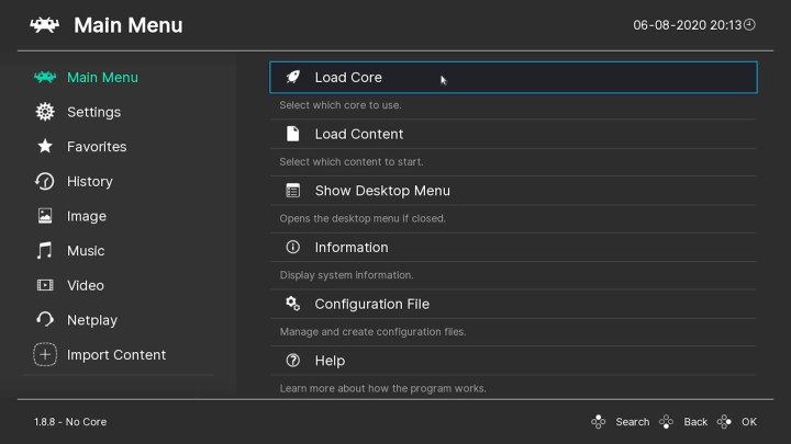 The RetroArch Menu.