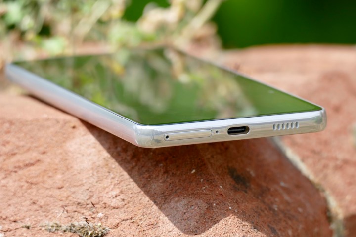 The Samsung Galaxy A53 5G's charging port.