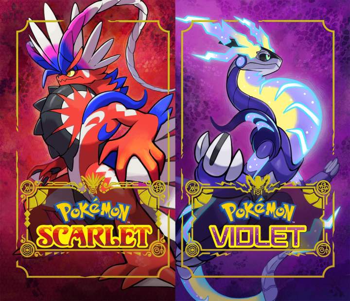 The box art for both Pokemon Scarlet and Violet side by side.