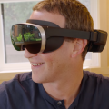 Mark Zuckerberg wearing a prototype VR headset.