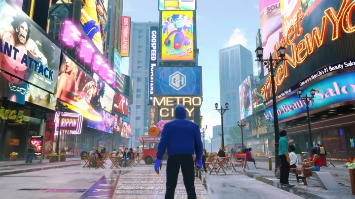 A player-character stands in Metro City in Street Fighter 6.