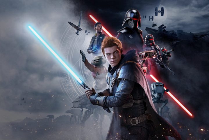 Cal Kestis and the supporting cast of Jedi: Fallen Order in promotional graphics.