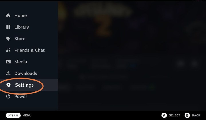 Settings in Steam Deck Menu.