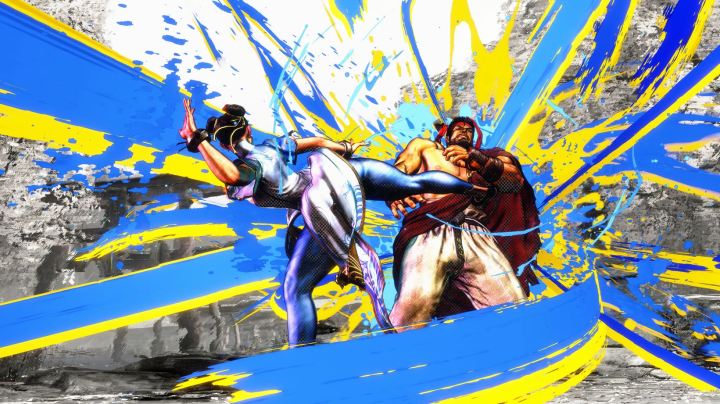 Chun-Li kicking Ryu in Street Fighter 6.