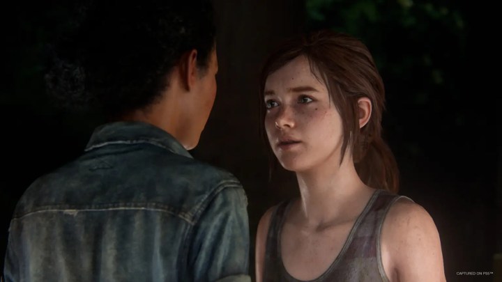 Ellie and Riley look at each other in The Last of Us Part 1's version of Left Behind.