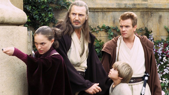 Padme, Qui-Gon, Obi-Wan, and Anakin in Episode I