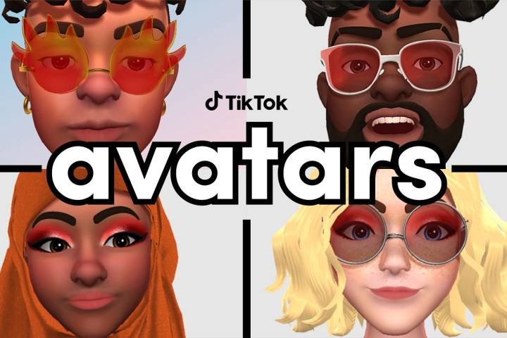 Uma grade de quatro avatares diferentes do TikTok com as palavras avatares do TikTok em cima deles.
