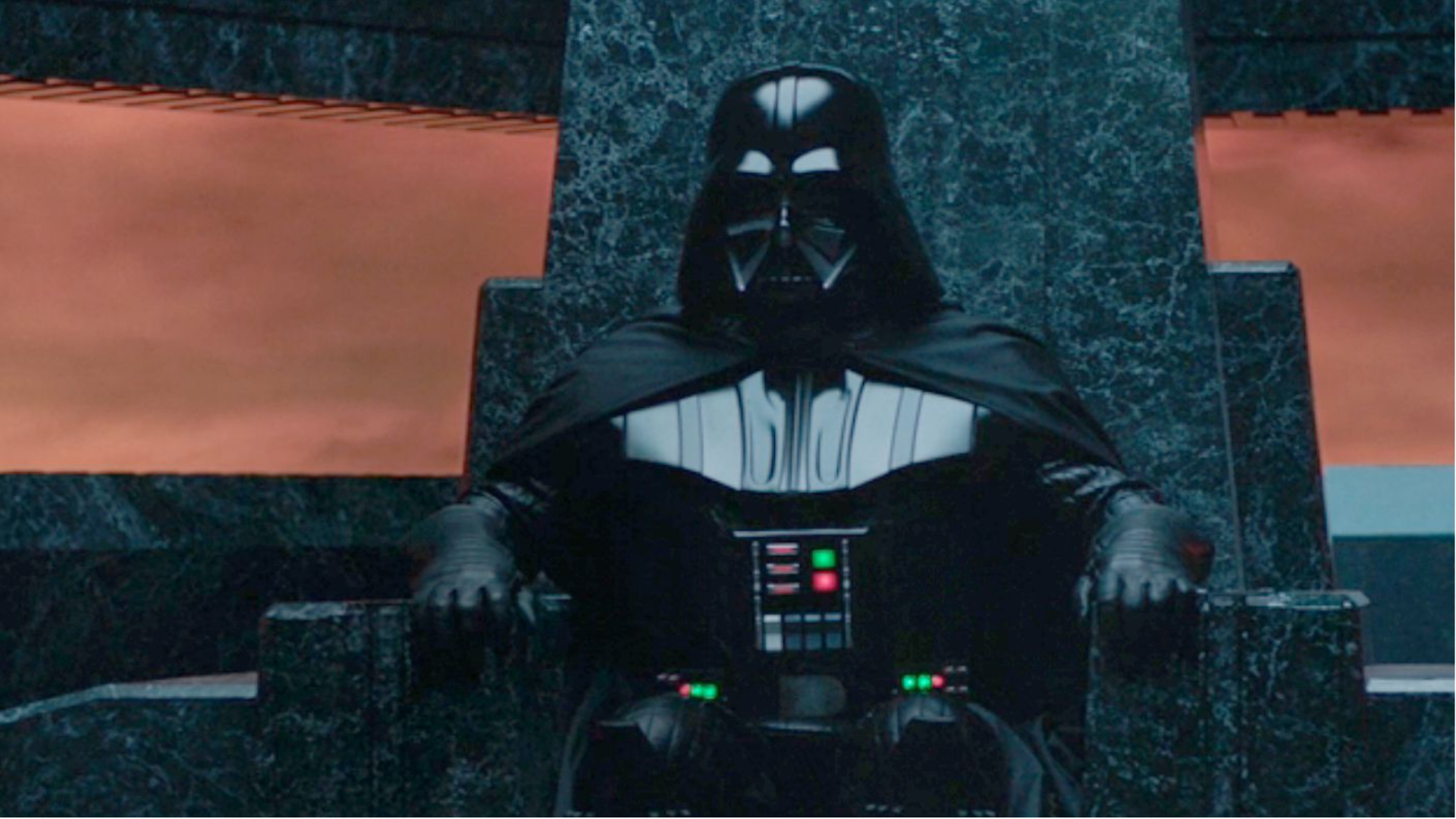 Vader sentado em seu trono na Fortaleza Vader em Obi-Wan Kenobi.