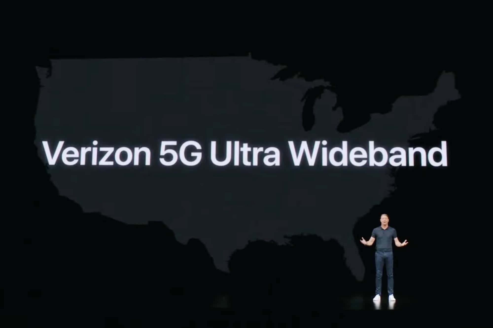 Verizon CEO Hans Vestberg on stage announcing 5G Ultra Wideband.