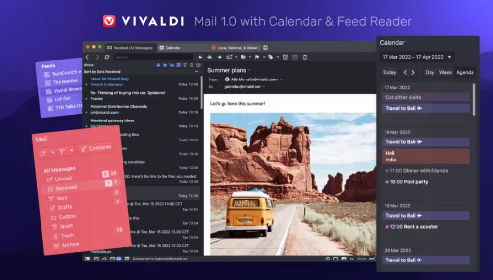 Vivaldi adds an email client and calendar into your browser