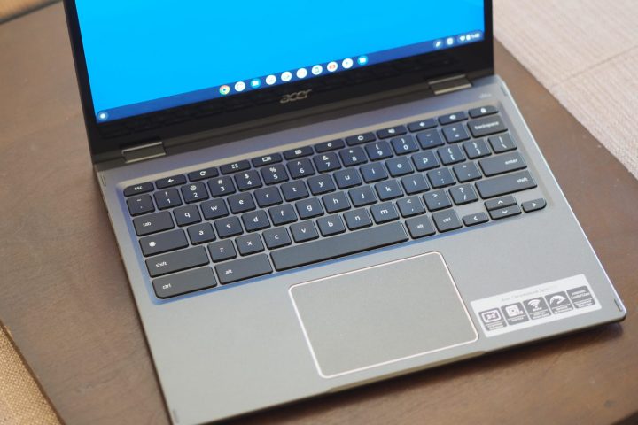 Top-down view of the Acer Chromebook Spin 513 showing the keyboard and touchpad.