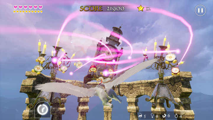 A character shoots at a clock in Air Twister.