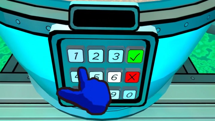 Primera persona Una vista personal de un miembro de la tripulación presiona los botones en el panel de control.