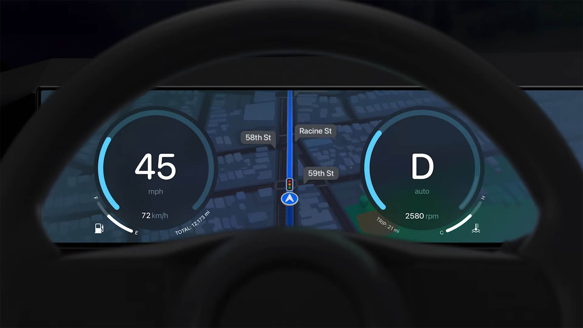 Next-generation Apple CarPlay interface.