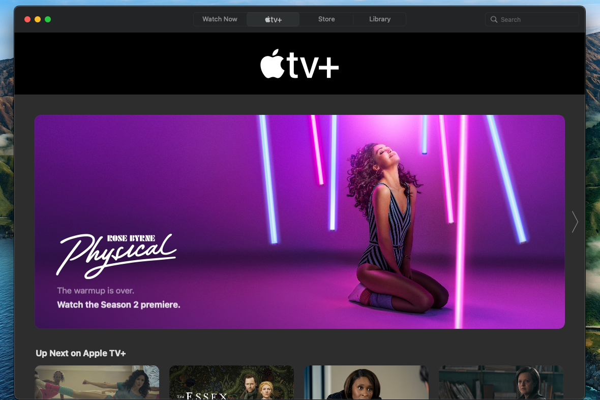 Página inicial do Apple TV+ com o programa Physical.
