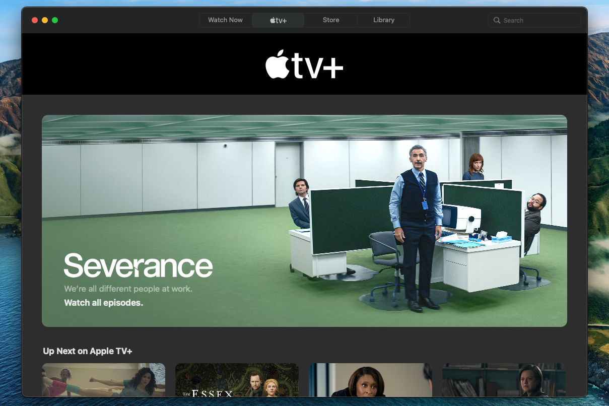 Apple TV+ home screen with Severance on it. 