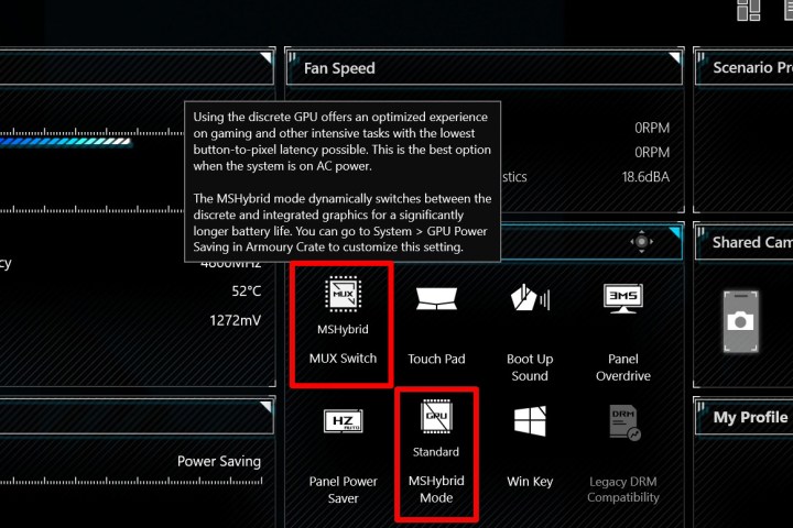 How to toggle the MUX Switch in Armoury Crate.