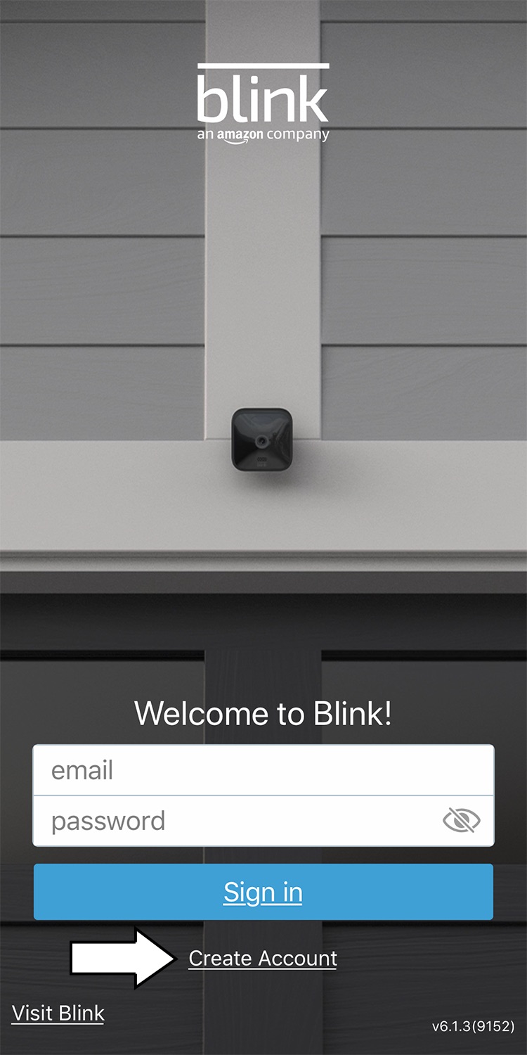 O aplicativo Blink na tela de criação de conta ou login.