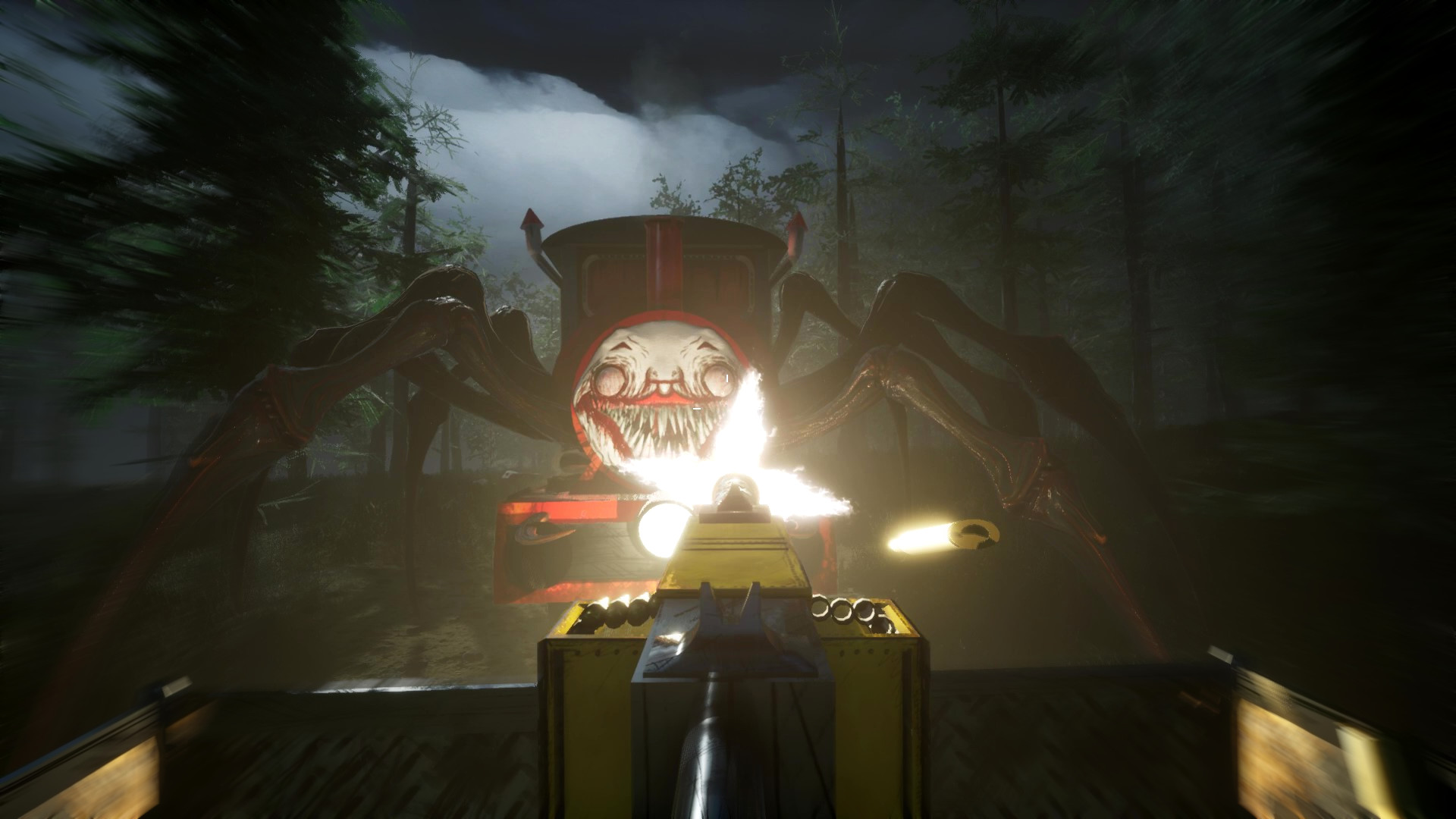 A spider train chases a player in Choo-Choo Charles.