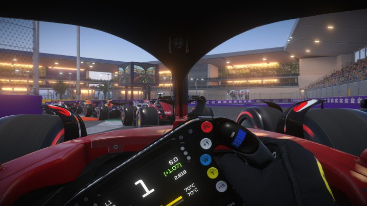 A driver drives in first person in F1 22.