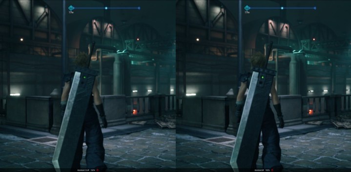 An image quality comparison for Final Fantasy VII Remake on the Steam Deck.