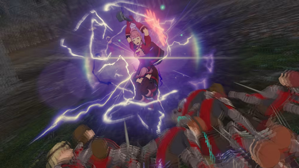Hilda potencializa um ataque em Fire Emblem Warriors: Three Hopes.