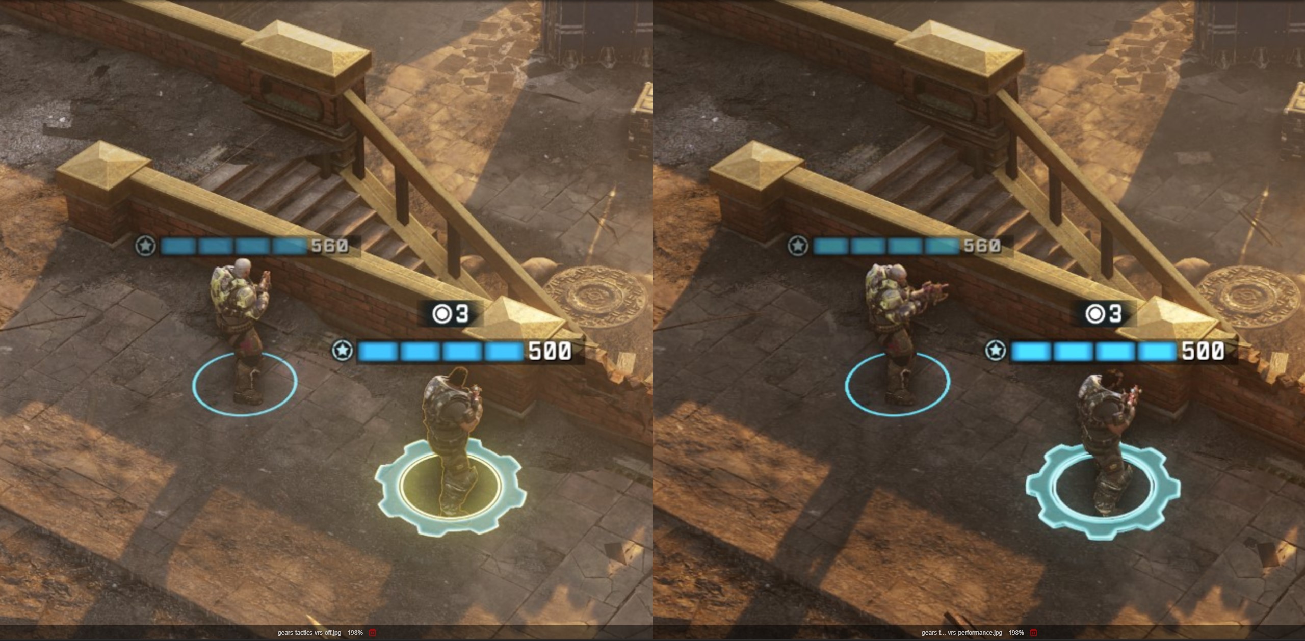 Comparação VRS em Gears Tactics.