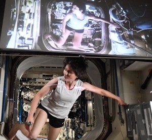 ISS astronaut Samantha Cristoforetti recreates a moment from the hit movie Gravity.