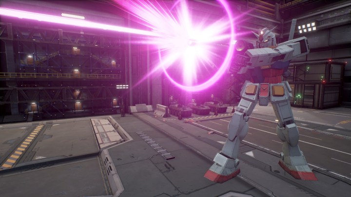 RX-78-2 Gundam firing a beam from its gun in Gundam Evolution.