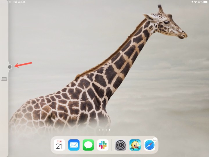 The pointer from the Mac is on the left side of the iPad.