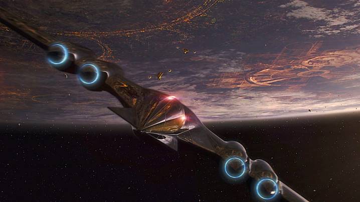 A ship flies towards Coruscant in Attack of the Clones