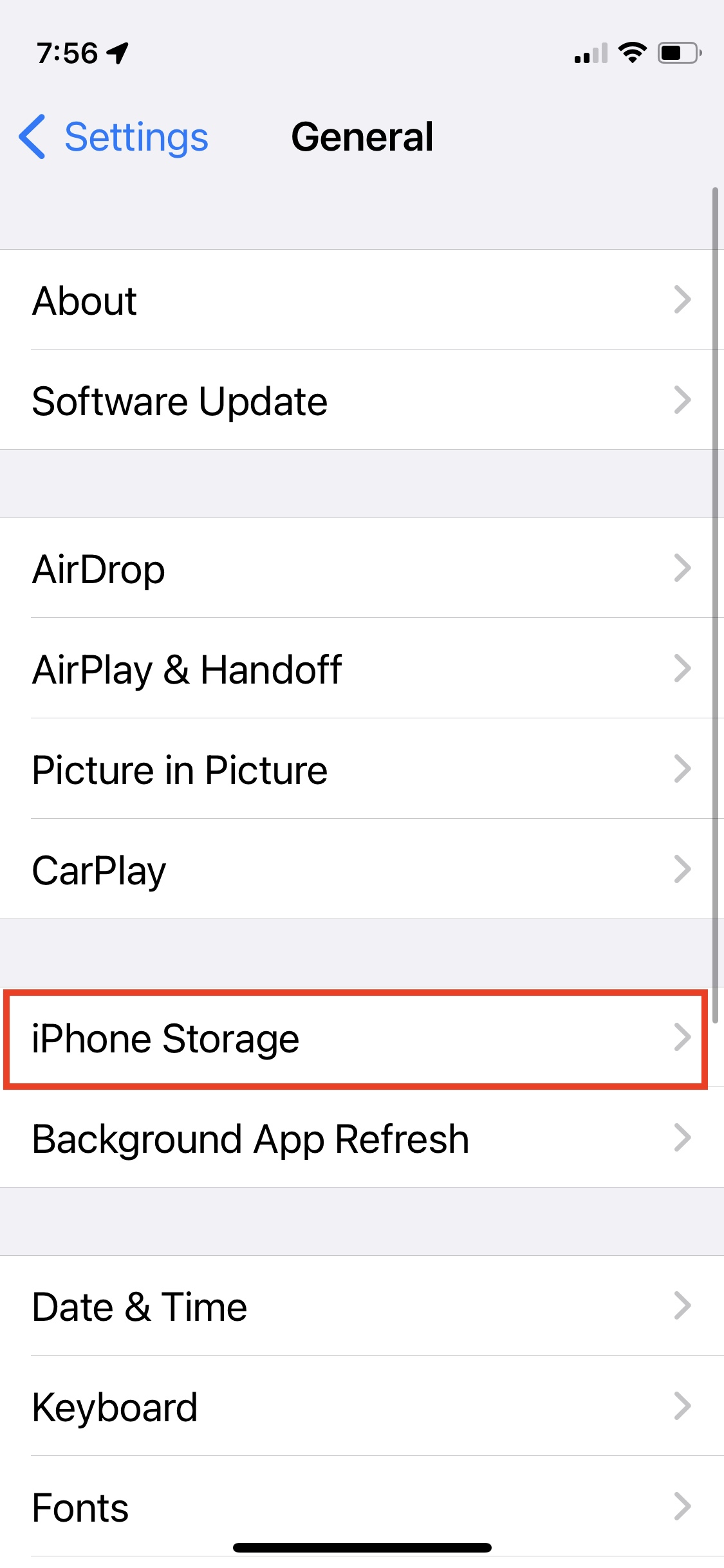 Botão de armazenamento do iPhone.