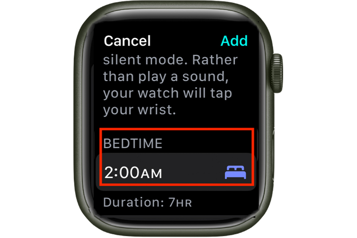 Configuração da hora de dormir do Apple Watch.