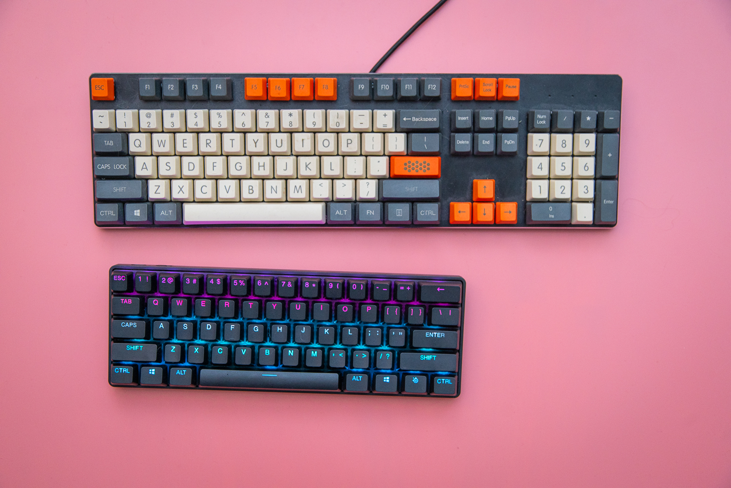 SteelSeries Apex Pro Mini compared to a full-sized keyboard.