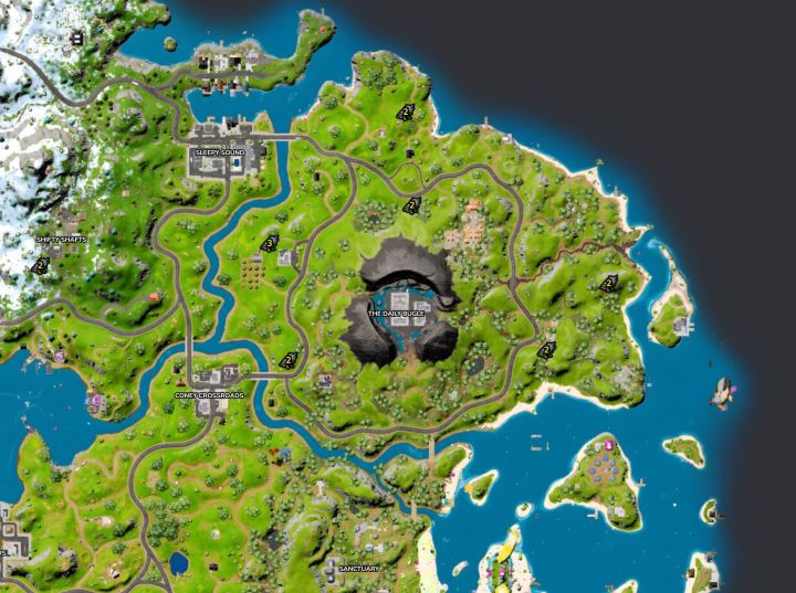 Map of wolves in Fortnite.