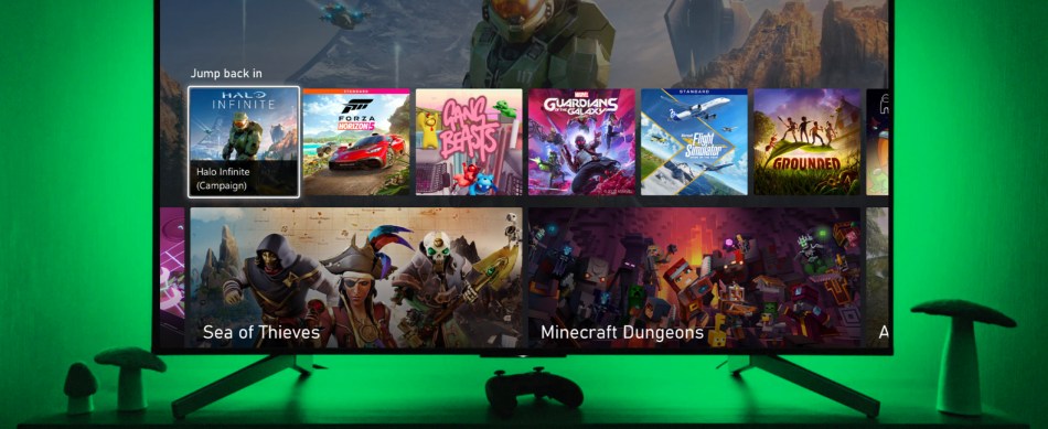 A tv shows the new Xbox Game Pass that comes to Samsung Gaming Hub soon.