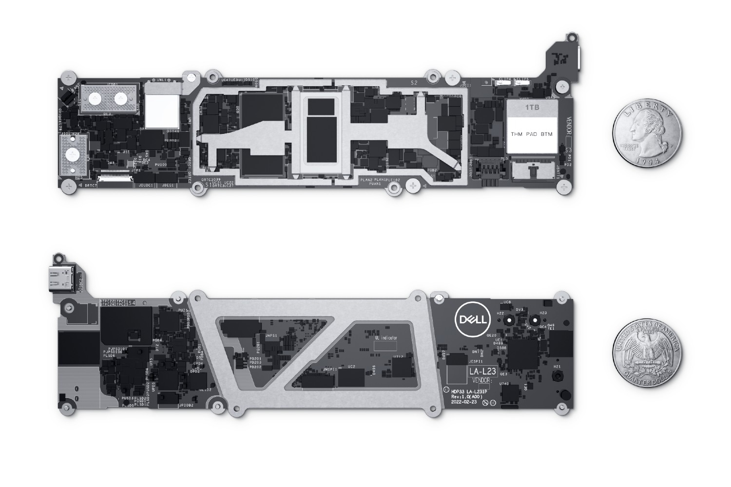 The old and new motherboards of the XPS 13.