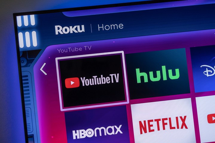 Aplicaciones de YouTube TV y Hulu en la pantalla de inicio de Roku.