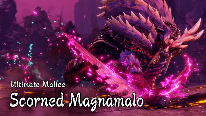 Magnamalo in a purple light.