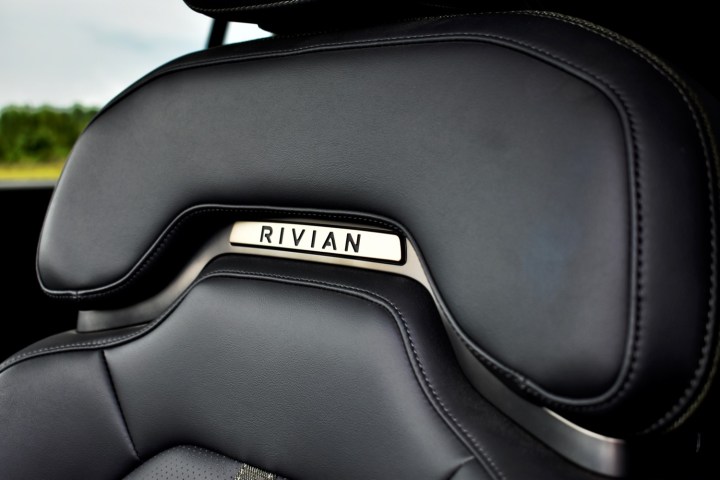 Detail view of the 2022 Rivian R1S' front passenger seat.