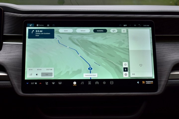 The 2022 Rivian R1S electric SUV's central touchscreen.