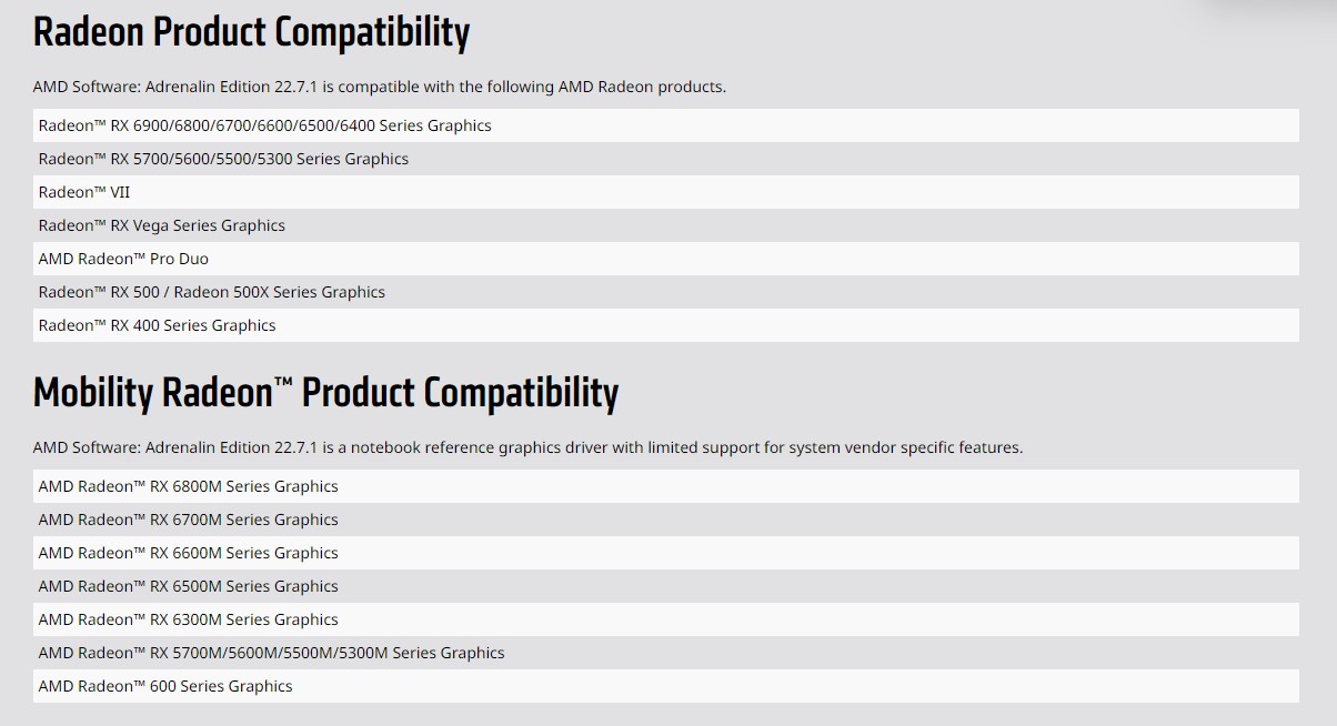 Una lista de todas las GPU AMD compatibles para la nueva actualización del controlador