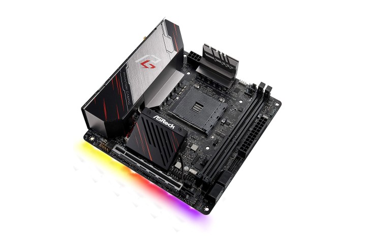 Product image of the ASRock X570 Phantom Gaming-ITX/TB3 mini ITX motherboard on white background.