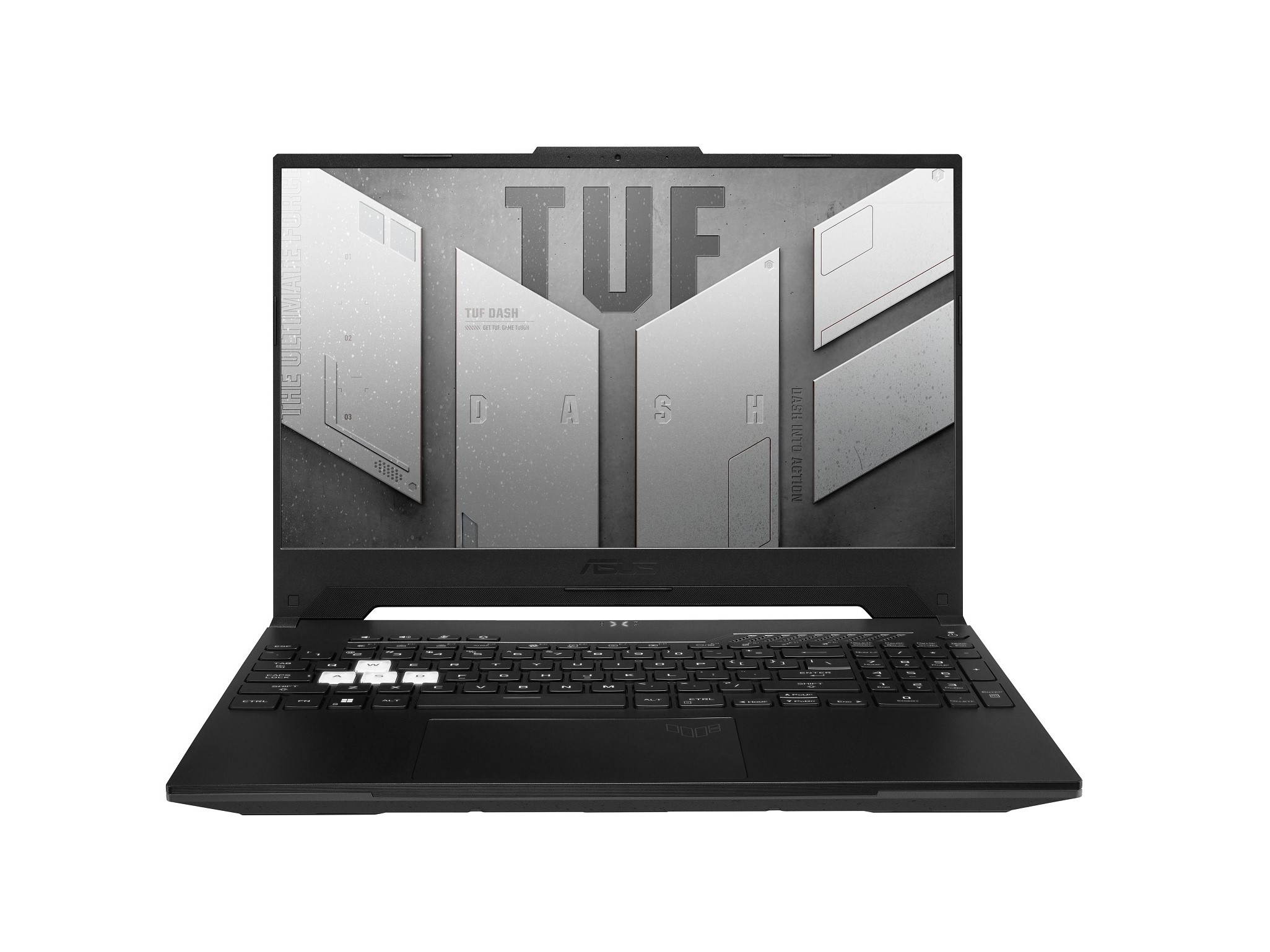 Asus TUF Dash 15 144Hz Gaming Laptop aberto e na imagem do produto.